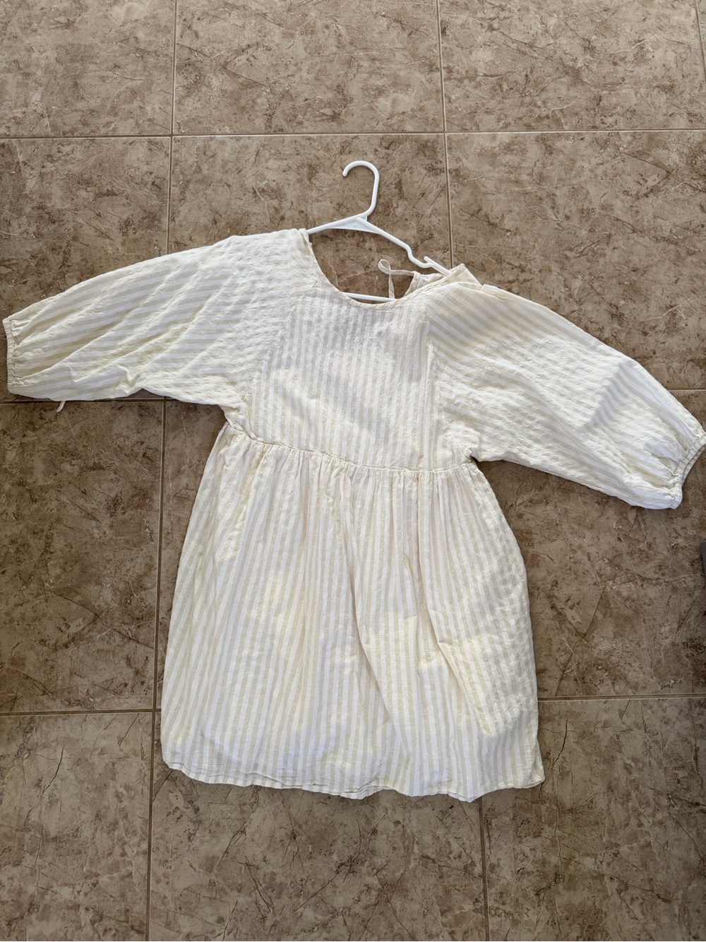 Urban Outfitters Cream Striped Puff Sleeve Dress